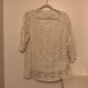 Christopher Banks lined crocheted top. Beige See through arms 3/4 length
